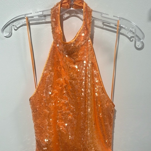 Caroline Constas orange sequin hater midi dress - size small - Picture 7 of 14